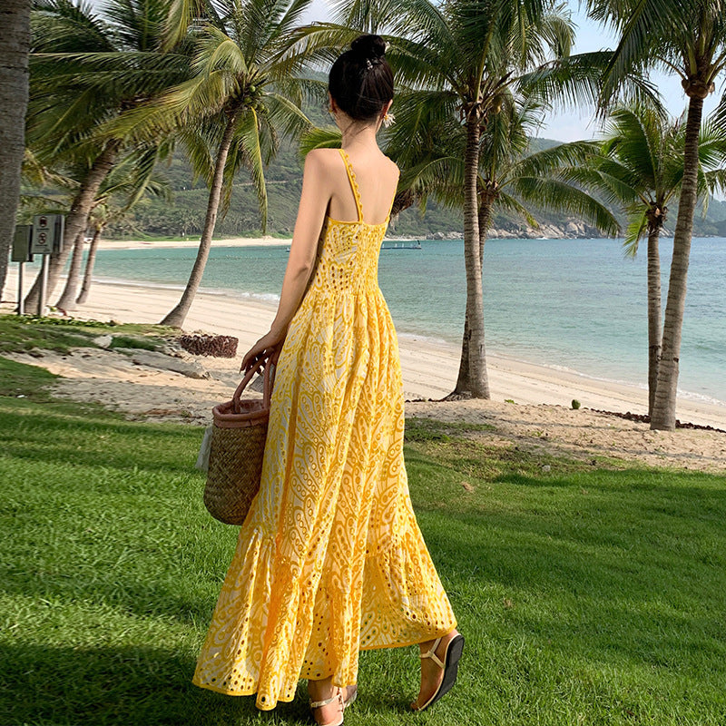 Robe d'Été de Vacances Cintrée à la Taille – Style Plage