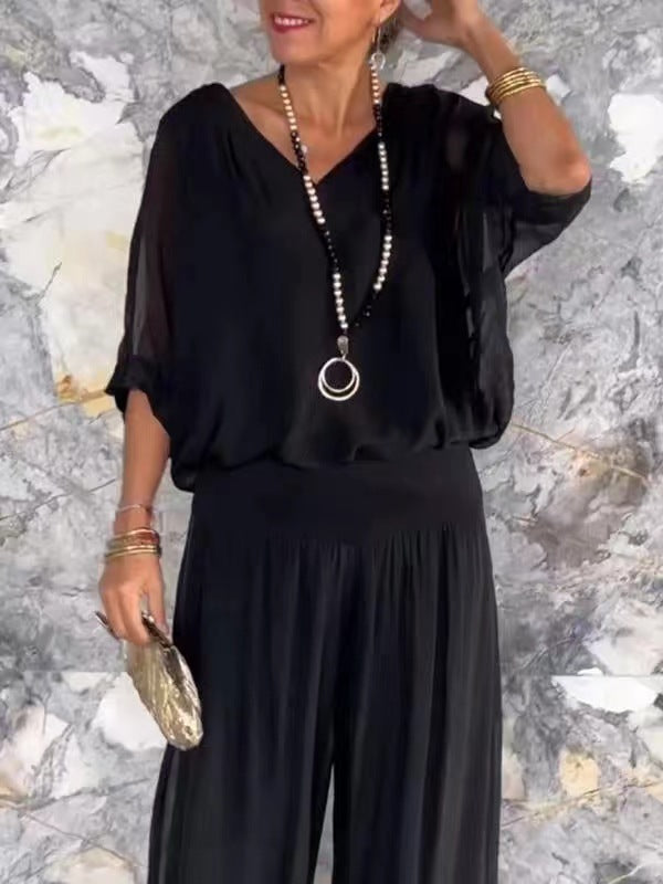 Duo Chic & Léger – Haut Blouse + Pantalon Évasé