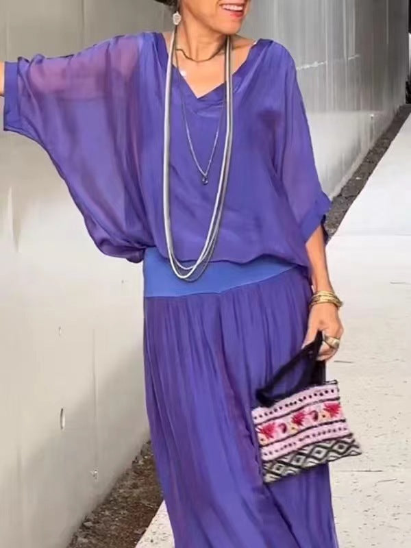 Duo Chic & Léger – Haut Blouse + Pantalon Évasé