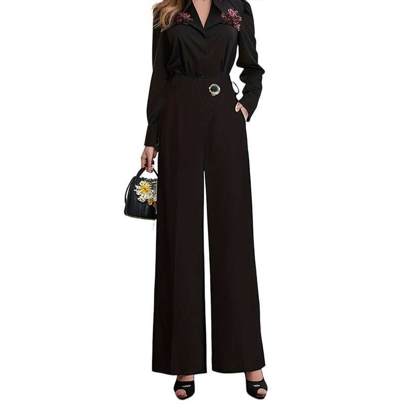 Pantalon Femme Uni à Taille Haute et Jambes Larges Fluides