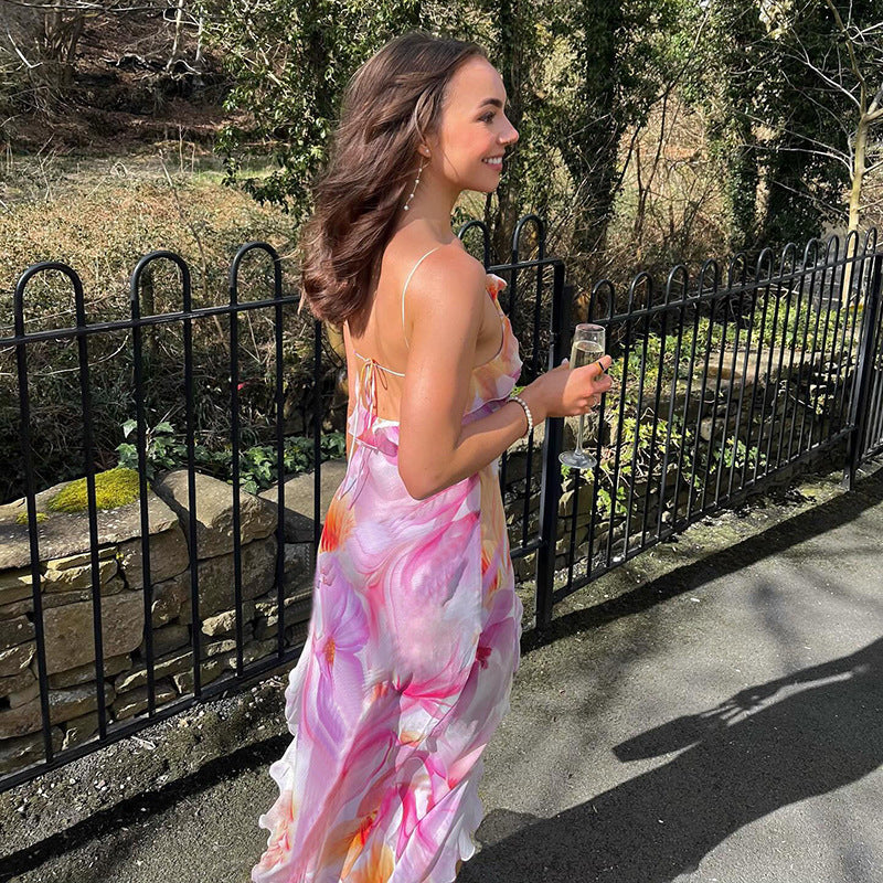 Robe Longue Bretelles Fines – Imprimé Aquarelle