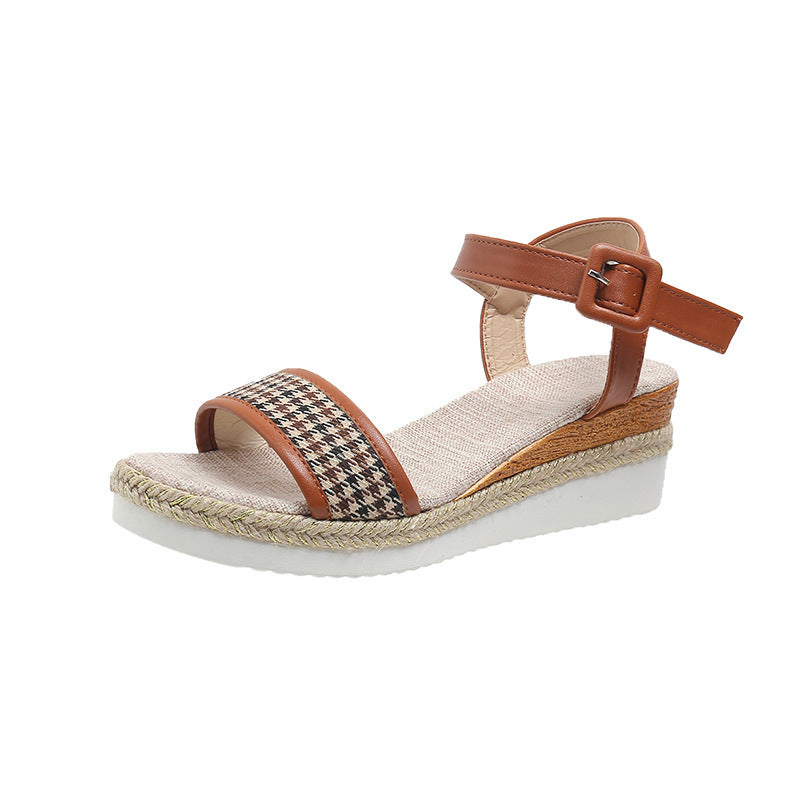 Sandales à Imprimé Pied-de-Poule – Élégance Décontractée