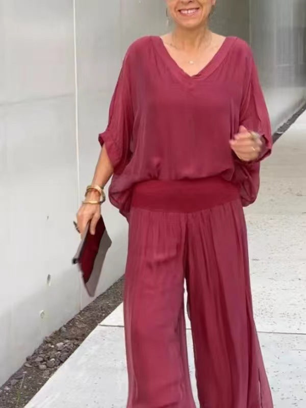 Duo Chic & Léger – Haut Blouse + Pantalon Évasé