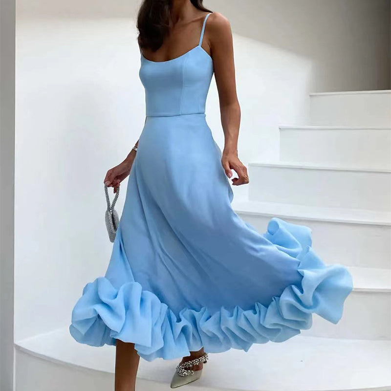 Robe Longue à Bretelles & Fleurs Volumineuses