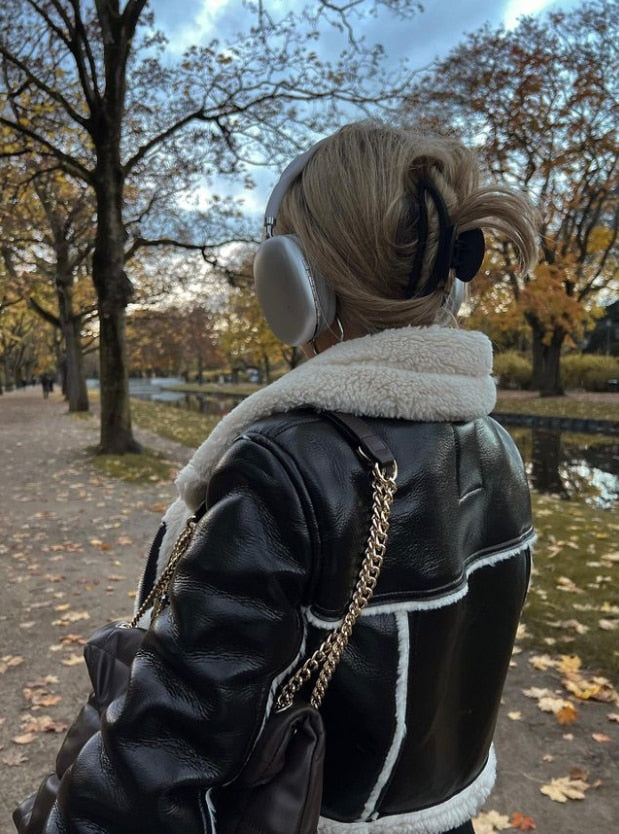 Blouson bombardier court effet cuir doublé – Chic & cosy