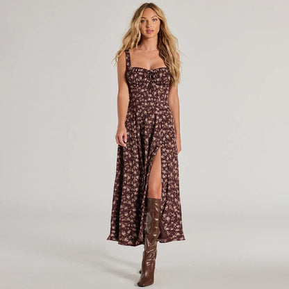 Robe Longue Fendue Dos Nu à Fleurs