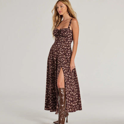 Robe Longue Fendue Dos Nu à Fleurs