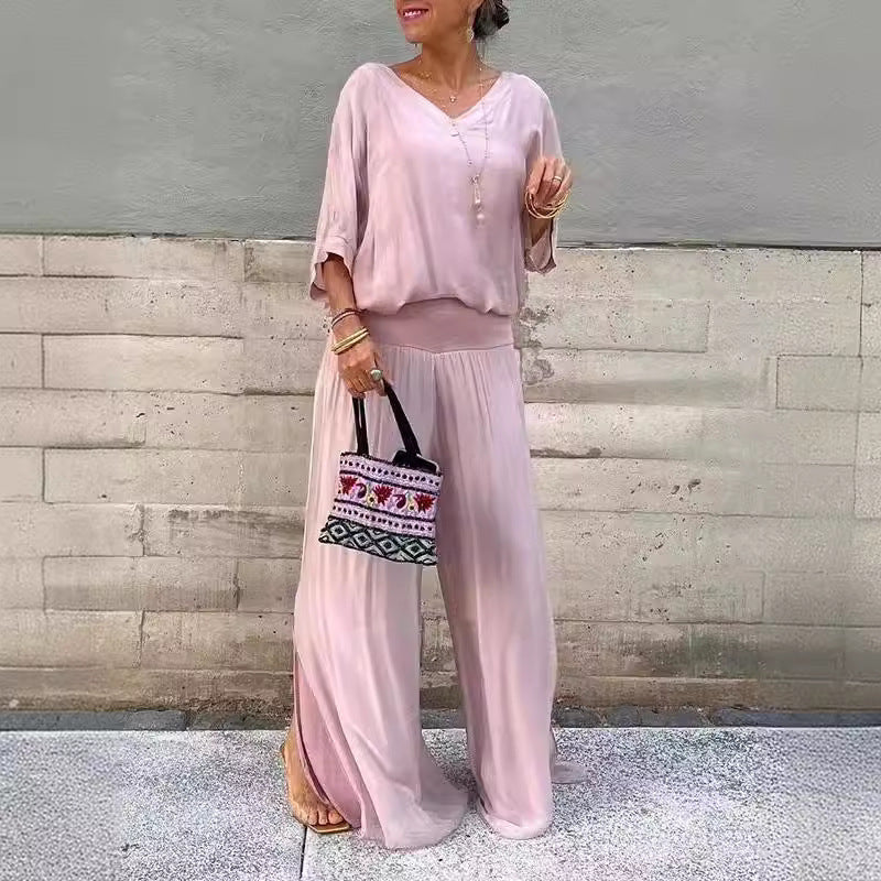 Duo Chic & Léger – Haut Blouse + Pantalon Évasé