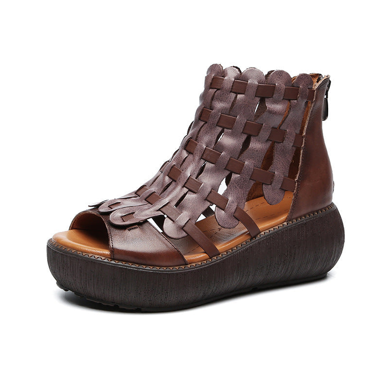 Sandales Compensées en Cuir – Style Romain Réinventé