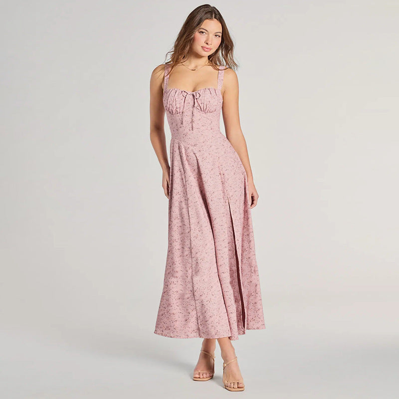 Robe Longue Fendue Dos Nu à Fleurs