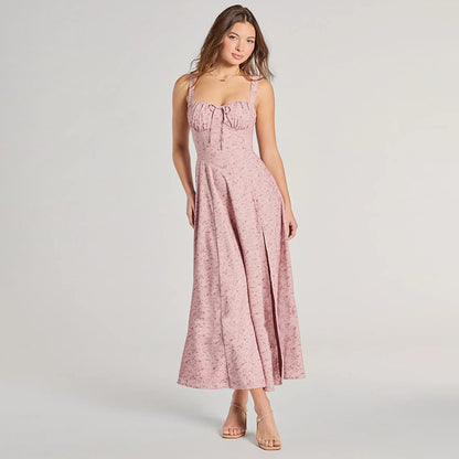 Robe Longue Fendue Dos Nu à Fleurs