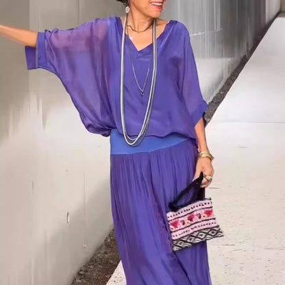 Duo Chic & Léger – Haut Blouse + Pantalon Évasé