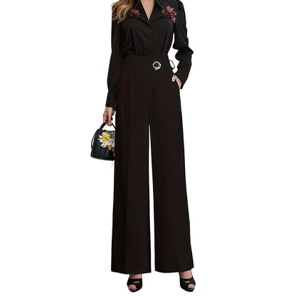 Pantalon Femme Uni à Taille Haute et Jambes Larges Fluides