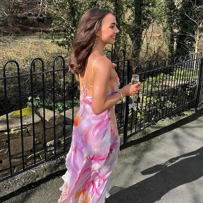 Robe Longue Bretelles Fines – Imprimé Aquarelle