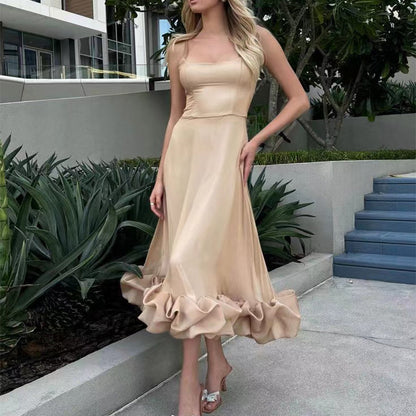 Robe Longue à Bretelles & Fleurs Volumineuses