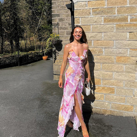 Robe Longue Bretelles Fines – Imprimé Aquarelle