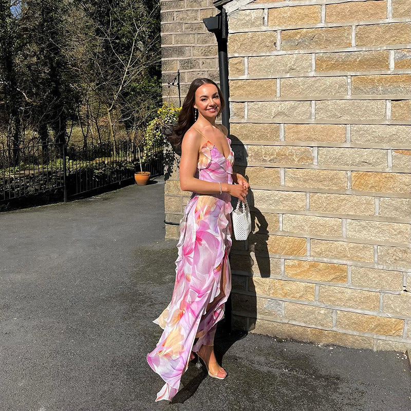 Robe Longue Bretelles Fines – Imprimé Aquarelle