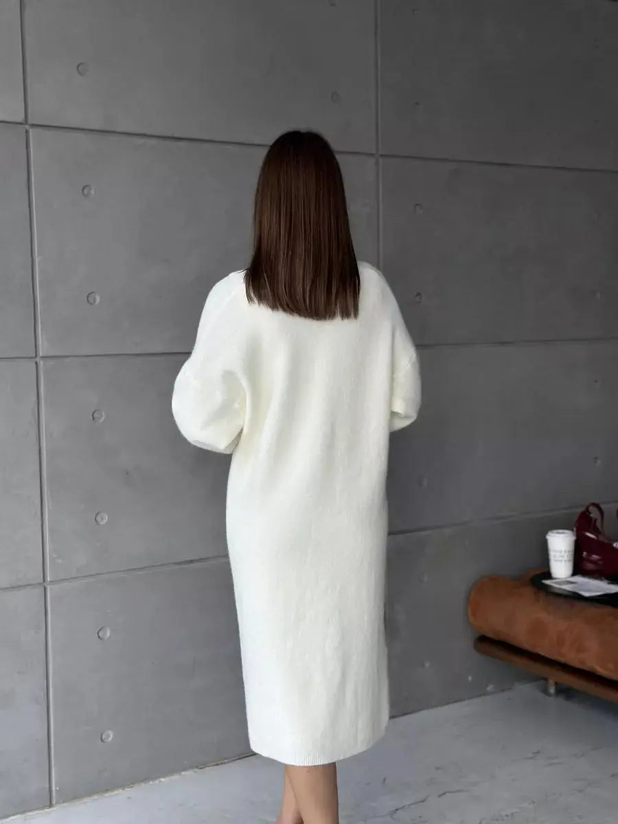 Ensemble Tricoté 2 Pièces – Robe Longue Sans Manches & Gilet Oversize