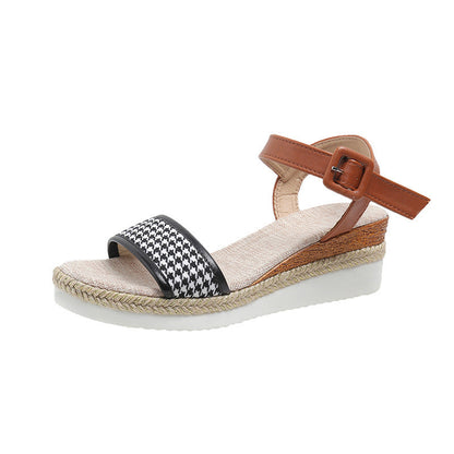 Sandales à Imprimé Pied-de-Poule – Élégance Décontractée